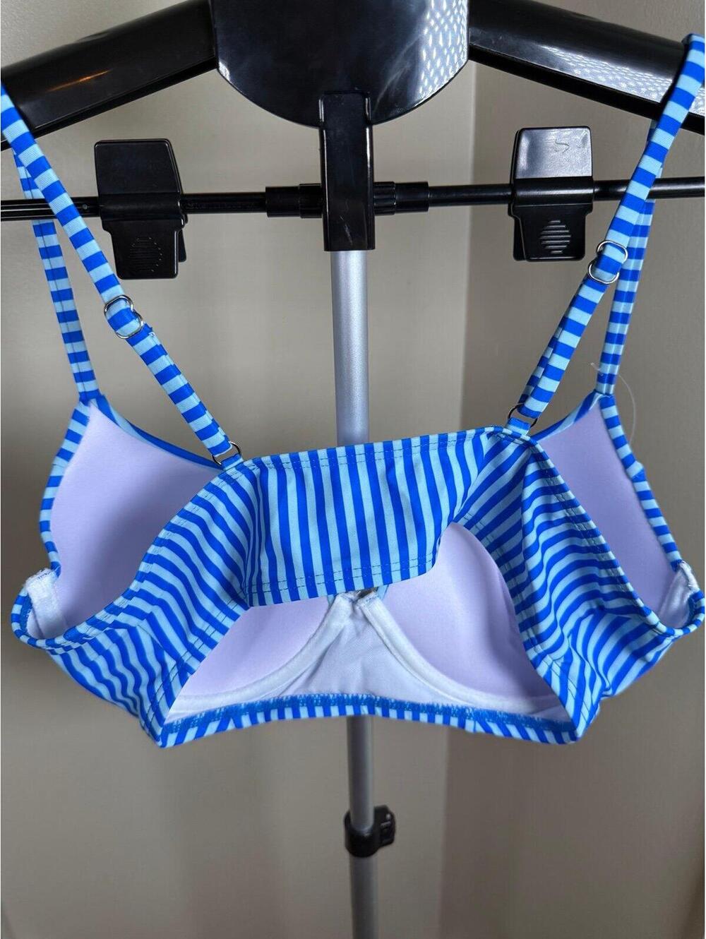 Cupshe Blue White‎ Striped Bikini Set Women’s Small NWT High Waisted - Picture 7 of 8